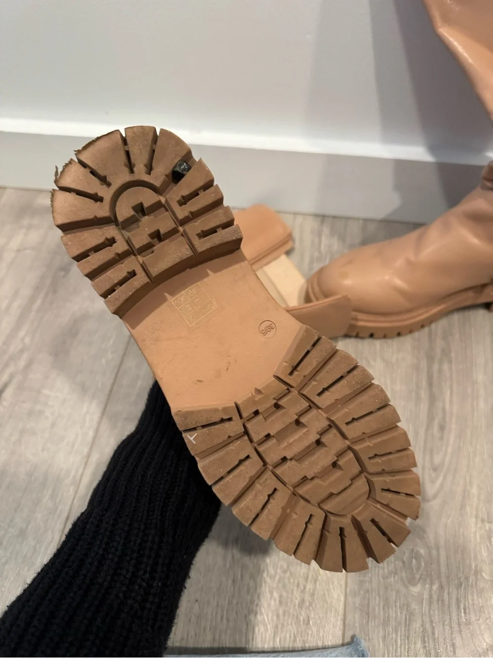 ASOS London Rebel Tan Chunky Lug Sole Knee High Boots Size 8